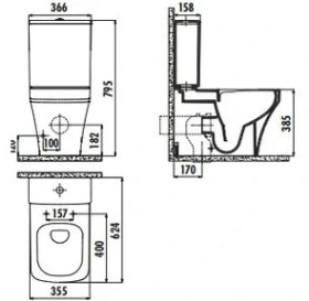 Resim Creavit SO361 Solo Rim-Off Kanalsız Duvara Dayalı Klozet, Yavaş Kapanan Kapak ve İç Takım Set 
