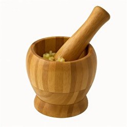 Resim Kitchen Design Lab Doğal Bambu Ahşap Sarımsak Ezeceği Havan Orta Boy 