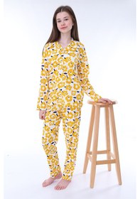 Resim Zuzunga Sarı Papatya Desenli Düğmeli %100 Pamuk Kız Çocuk Pijama Takımı Sarı 