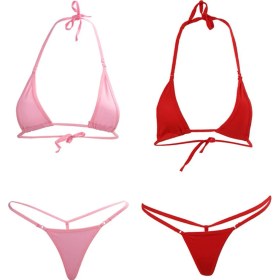 Resim Kagen Adet Y Kadın Mikro Tanga Mayo Bikini Set Mini Üst Mayo Sevimli, 2 Adet Pembe ve 2 Adet Kırmızı (Yurt Dışından) 