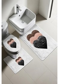 Resim Modern Desenli Dijital Baskı 3 Lü Banyo Paspas Takımı Yıkanabilir Kaymaz Tabanlı Klozet Takımı Klz0001 Renkli 