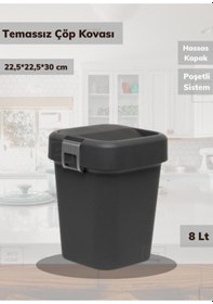 Resim Çöp Kovası Aç-kapa Banyo Çöp Kutusu Küçük Mutfak Çöp Kovası Siyah 8 Litre Siyah 