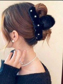 Resim Büyük Boy İnci Peluş Mandal Toka 12 Cm Siyah 