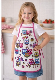 Resim 3-5 Yaş Çocuk Mutfak Önlüğü 35x50 Cm Su Geçirmez, Leke Tutmaz, Pamuk Polyester Karışımlı Pembe - Mavi 