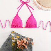 Resim Yetişkin Kadınlar için Düz Renkli Çizgili Özel Kumaş Göğüs Süslemeli Bikini Üst 