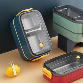 Resim Vagonlife Beslenme Kutusu İki Katlı - Paslanmaz Çelik - 1400ml (Kaşık ve Çatal) Lunch Box (Yeşil) 