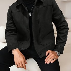Resim Erkek Casual Fleece Ceket - Göğüs Cebi ile Düz Renk Düğmeli, İlkbahar/Sonbahar Açık Hava ve Casual Giyim için Normal Kalıp, İlkbahar Dış Giyim, Klasik Yaka Tasarımı, Dayanıklı Kumaş 