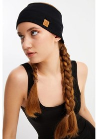 Resim Kadın Pamuklu Kaşkorse, Kaymaz, Terletmez, Ultra Hafif, Spor Saç Bandı Bandana - Tek Ebat / Siyah Siyah 