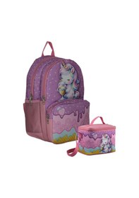 Resim Cennec Dondurma Yiyen Unicorn Desenli Kız Çocuk Mor Pembe İkili Çanta Ve Beslenme Seti - Setumt5003b Pembe - Mor 
