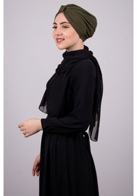 Resim Hürrem Bone Haki Pratik Hazır Geçmeli Tesettür Bone Petekli Büzgülü 1204E_09 Haki 