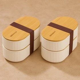 Resim Eco Lounge 2'li 1000ML Ahşap Kapaklı Lunch Box Set Bambu Diyet Yemek Kabı Saklama Kutusu Öğle Yemeği Kutusu 