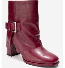 Resim Luvishoes Lore Bordo Kırışık Rugan Hakiki Deri Tokalı Kadın Topuklu Bot Bordo 