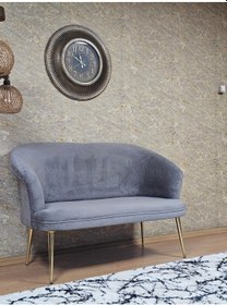 Resim Zafir İkili Teddy Gold Kaplama Sivriltme Ayak Çay Seti Koltuk İkili Berjer , Balkon, Salon, Ofis Gri 