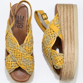 Resim Bueno Shoes Sarı Deri Kadın Dolgu Topuklu Espadril Sandalet 01wu6115 