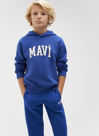 Resim Mavi - Mavi Logo Baskılı Mavi Kapüşonlu Sweatshirt 6610110-70896 Mavi 