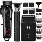 Resim 3 adet Erkek Profesyonel Saç Kesme Makinesi Seti, Elektrikli Tıraş Makinesi ve Trimmer Kiti, Kablosuz Saç Kesme Makinesi, T-Blade Sakal Trimmer, Erkek Bakımı için 