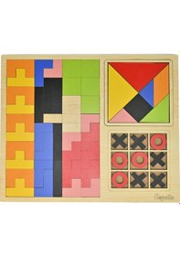 Resim 3'lü Oyun Seti Tetris Tangram Xox Eğitici Ahşap Oyuncak 