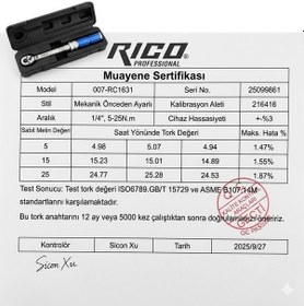 Resim Ht- Rico Profesyonel 1/4 5-25 N.m Tork Kolu Anahtarı 007-rc1631 