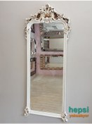 Resim Vintage Madam Model Eskitme Beyaz Renk Varaklı Boy Aynası Beyaz 