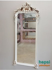 Resim Vintage Madam Model Eskitme Beyaz Renk Varaklı Boy Aynası Beyaz 