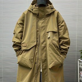 Resim Erkekler için Ağır Hizmet Rüzgar Geçirmez Kapüşonlu İş Kıyafeti - Uzun Formalite, Bol Kesim Rüzgar Geçirmez Ceket, Tam Fermuar Kapatma, Ön Cebi - Açık Hava, İnşaat, İşe Giderken - Bahar/Sonbahar Geçiş Havanası Kıyafeti, Açık Hava Giyim, Asimetrik Tasarım, Dayanıklı Kumaş 