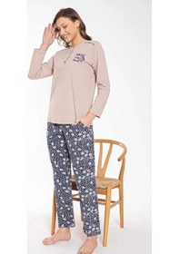 Resim Senfoni Kadın Düğme Yaka Uzun Kol Pamuklu Pijama Takımı 6021 -1 Adet 001 