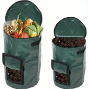 Resim 1 Bag Dış Mekan Kompost Kutusu, Tekrar Kullanılabilir Çöp Torbası, Kendi Yapılmış Besin Toprağı Kompost Torbası, Mutfak Atık Toplama Torbası, Gübre Portlu İki Yönlü Fermuar, 34 Galon 
