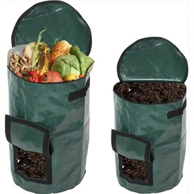 Resim 1 Bag Dış Mekan Kompost Kutusu, Tekrar Kullanılabilir Çöp Torbası, Kendi Yapılmış Besin Toprağı Kompost Torbası, Mutfak Atık Toplama Torbası, Gübre Portlu İki Yönlü Fermuar, 34 Galon 