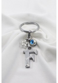 Resim Yıldızlı Çerçeveli Nazar Boncuklu Gümüş Renkli Metal F Harfi Anah 