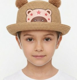 Resim Trend Bebe Butik Kız Çocuk Ayıcık Desenli Hasır Şapka İpli Hasır Şapka Ayı Motifli Kız Çocuk Şapkası 