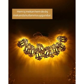 Resim Teknodayım Pilli Ramazan Işıkları Altın Renk Fener Figürlü LED Süsleme 