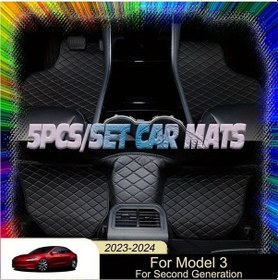 Resim Honeybeeshop Siyah Siyah Izgara Çizgisi 3 Katmanlı Xpe Kaymaz Araba Matları Tesla Model 3 2023 2025 Dayanıklı Yer Tasarruflu Araç Aksesuarı 