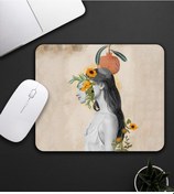 Resim Bej Renk Papatya Kadın Motifli Mouse Pad 23x19cm Fare Altlığı Kaydırmaz Taban De593 