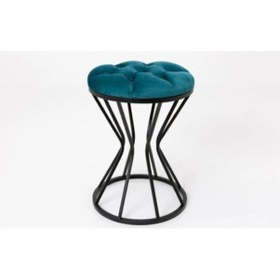 Resim Metal Ayaklı Lüks Puf Tabure Kara Inci Petrol Yeşili 