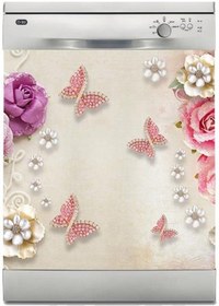 Resim Bulaşık Makinesi Sticker Kaplama Beyaz Eşya Kaplama Gül Kelebek 