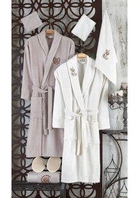 Resim Güvenal Rüya 10 Parça Nakışlı Bornoz Seti Bornoz Takımı Çeyiz Seti 1 Beyaz 