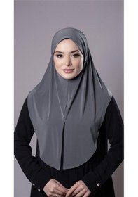 Resim Hürrem Bone Antrasit Pratik Hazır Geçmeli Tesettür Eşarp Sandy Kumaş Yırtmaçlı Düz Hijab 2310 25 