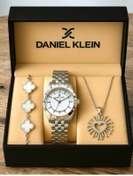 Resim Daniel Klein Premium Kadın Hediyelik Set – Gümüş Saat, Clover Bileklik & Sunburst Kalp Kolye- Hediye Kutulu 