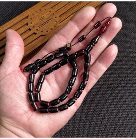 Resim İmzalı 7X11 mm Kırmızı Siyah Ateşi Kehribar Tesbih Usta İşçilikli 