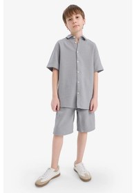 Resim Defacto Erkek Çocuk Regular Fit Polo Yaka Dokulu Kısa Kollu Gömlek E7003a825hsgr265 Gri 