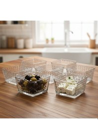 Resim Piramit Desen Kahvaltılık Cam Kase Seti - 6 Adet - 350 Ml. Şeffaf 