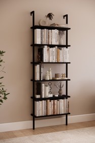 Resim Phobia Dekoratif Tasarım 6 Katlı Siyah Duvara Monte Kitaplık, Ev Rafı , Siyah 711 