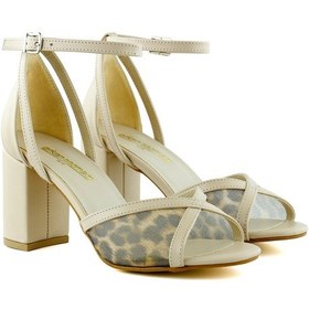 Resim Erkan Saçmacı Charlotte Ten Leopar Çapraz Bantlı Fileli Kalın Topuklu Zarif Abiye Ayakkabı Leopar 