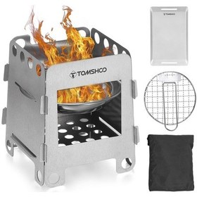 Resim Tomshoo Yemek Takımı Sırt Çantası Odun Yakan Soba Alkol Tepsili Barbek Gümüş 