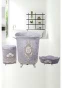 Resim Lisa Gri 3lü 3'lü Çeyizlik Banyo Kirli Çamaşır Sepeti Seti Gri 