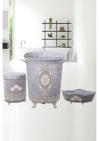 Resim Lisa Gri 3lü 3'lü Çeyizlik Banyo Kirli Çamaşır Sepeti Seti Gri 