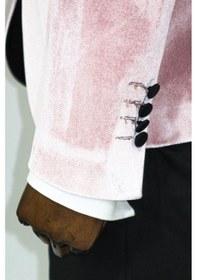 Resim Wessi Kadife Slim Fit Tek Düğmeli Pembe Erkek Balo Ceket - Wessi Pembe 