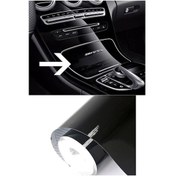 Resim Parlak Siyah Folyo Hava Kanallı Araç Döşeme Kaplama Folyosu Siyah 30 Cm X 1 Metre Piano Black Folyo 