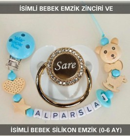 Resim Sahi Aksesuar İsimli Bebek Emzik Zinciri ve Bebek Silikon Emzik BEZYI229 Mavi 