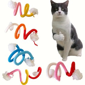 Resim 1 Adet Renkli Etkileşimli Kedi Isırma İpi Oyuncağı - Dayanıklı Kumaş, Püskül Detaylı, Evde Kullanım İçin Eğlenceli Oyuncak 